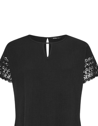 Women's Plus Size Cheesecloth Crochet Top in Black