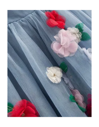 Mini Boden Girls' Flutter Flower Tulle Dress in Pastel Blue
