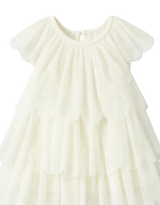 Baby Layered Tiered Tulle Dress in Ecru White
