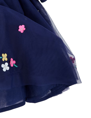 Jojo Maman Baby Unicorn Embroidered Party Dress in Navy (Imperfect)