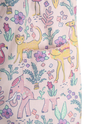 JoJo Maman Bébé Tropical Animals Pretty Ruffle Jumpsuit in Coral Pink (Imperfect)