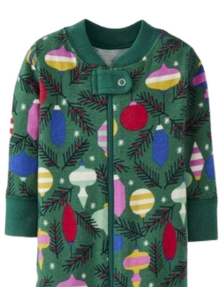 Kids Holiday Print Baby Zip Sleeper in Delightful Decoration On Green