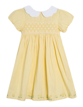 Jojo Maman Girls' Bud Floral Embroidered Smocked Party Dress in Yellow