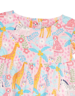 JoJo Maman Bebe Baby Safari Animals Print Pretty Sunsuit in Pink