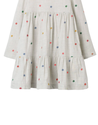 Mini Boden Girls' Tiered Floral Embroidered Dress in Oatmeal
