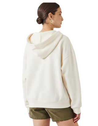 Women’s Oversized Open Neck Cotton Hoodie in Ecru White (IMPERFECT)