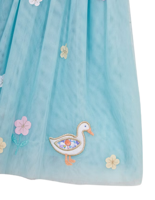Jojo Maman GIrls' Applique Duck Tulle Party Dress in Blue