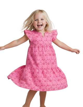 BISBY Girl's Positano Eyelet Dress in Pink