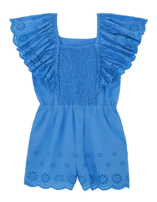 John Lewis Girls' Broderie Anglaise Playsuit in Blue