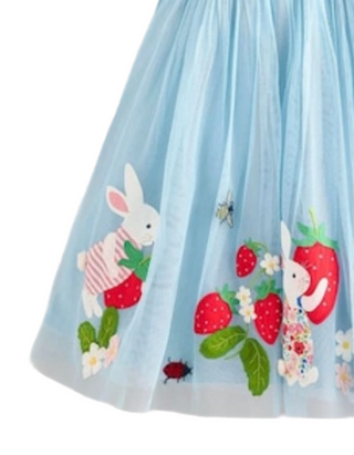 Mini Boden Girl's Katie Bunny Applique Tulle Dress in Blue (Imperfect)