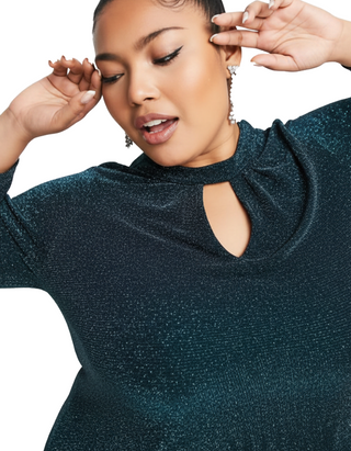 Women's Plus SIze Glitter Cut Out Swing Top -  Black & Blue