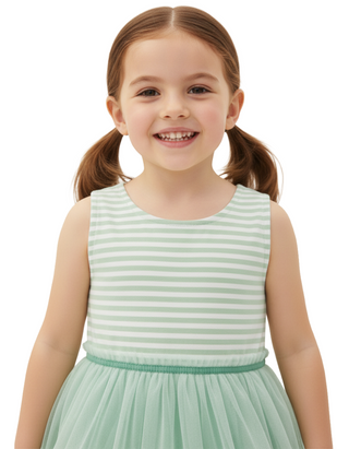 Mini Boden Girls' Jersey Tulle Mix Dress in Pistachio Green