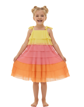 Mini Boden Girls' Tiered Ruffle Dress in Multi Rainbow
