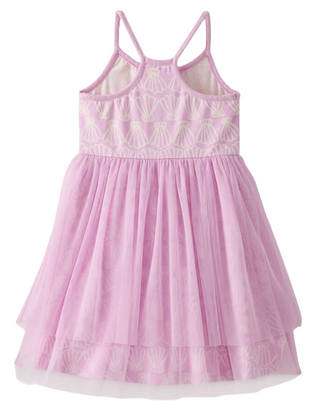 Girls' Racerback Tulle Dress in Simple Seashells on Tea Rose