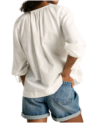 Women's Sylvie  3/4th Sleeve Tie Cuff Blouse in White