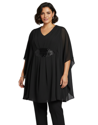 Women's Hand Embellished Waist Cape Top in Black (Imperfect)
