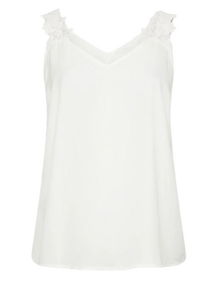 Women's Plus Size Sleeveless Floral Trim Cami in White (Imperfect)