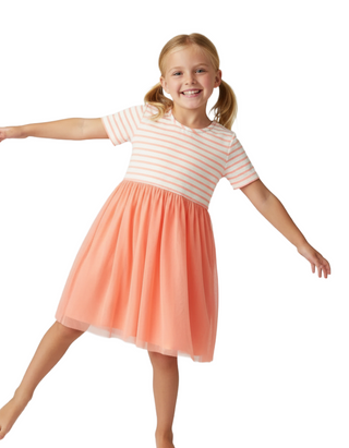 Girls' Striped Tulle Dress in Peach FIzz (Imperfect)