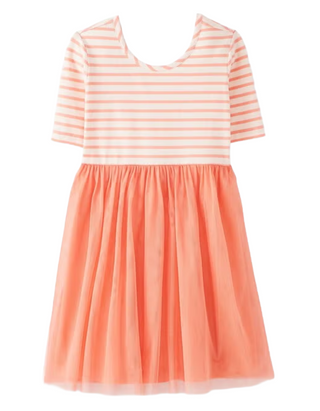 Girls' Striped Tulle Dress in Peach FIzz