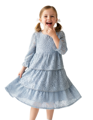 Mini Boden Girls' Tiered Lace Dress in Blue – Uniq Wear