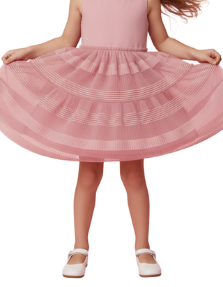 OVS Girl's Chenille Stripe Detail Tulle Skirt Dress in Mauve Pink