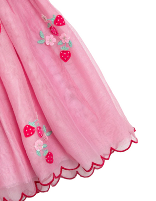 Jojo Mama Floral Scallop Sleeve Embroidered Tulle Party Dress in Strawberry Pink