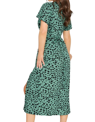 Women’s Petite SIze Animal Print Tea Dress in Green (Imperfect)