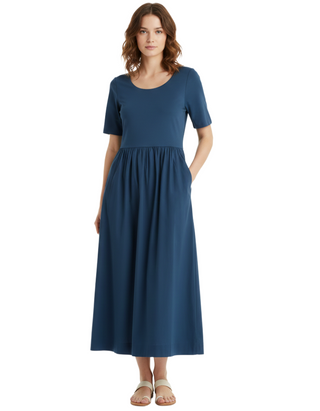 Women's Madder Organic Cotton Above-Ankle Dress in Rich Navy (Imperfect)