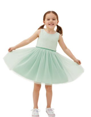 Mini Boden Girls' Jersey Tulle Mix Dress in Pistachio Green