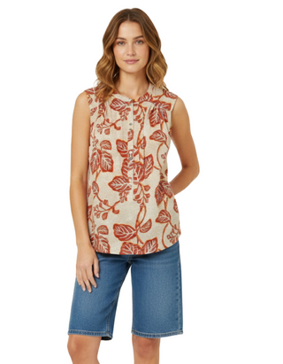 Women's Sleeveless Natural Morgan Vine Floral Cami in Red Mix