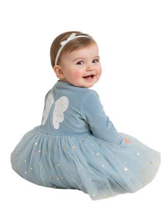 Baby Boden Girls Applique Fairy Tulle Party Dress in Blue (Imperfect)