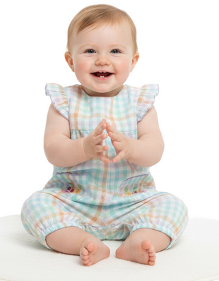 JoJo Maman Bébé Embroidered Jumpsuit in Rainbow Gingham