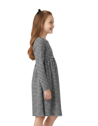 Girls' Empire Knit Jacquard Dress Holiday Gingham in Black