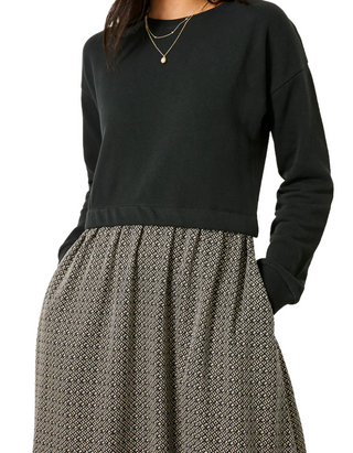 Women's Nia Dark Natural Ikat Geo Midi Dress in Black (Imperfect)