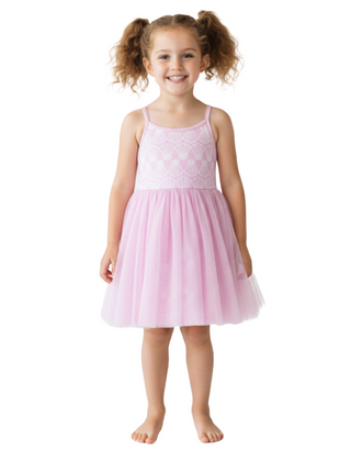 Girls' Racerback Tulle Dress in Simple Seashells on Tea Rose