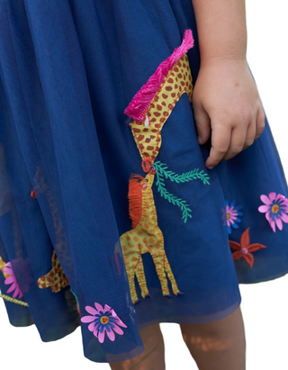 Mini Boden Girls' Giraffe Applique Tulle Dress in Blue (Imperfect)