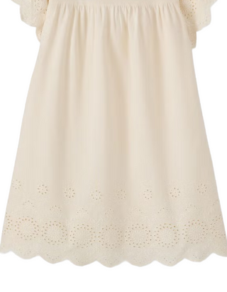 Girls' Ruffle Sleeve Linen Eyelet Dress in Ecru White