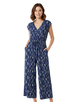 Women's Rose Trellis Wide Leg Jumpsuit in Midnight Navy (Imperfect)