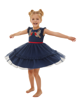 Mini Boden Girls' Festive Embellished Tulle Party Dress in Blue