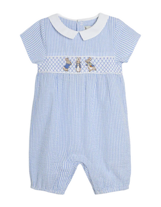 JoJo Maman Bebe Embroidered Smock Romper in Blue