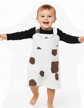 The Beaufort Bonnet Company Baby Happy Halloween Daungrees in White Dog