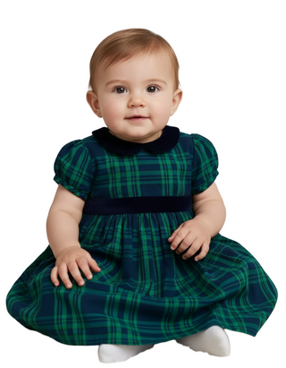 JoJo Maman Bébé Girls Tartan Party Dress in Green