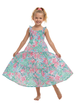 Lilly Pulitzer Girls' Mini Hadly Tiered Maxi Dress in Amalfi Blue