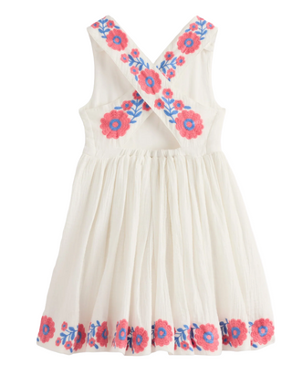 Mioni Boden Girls' Harper Cross-Back Embroidered Dress in White