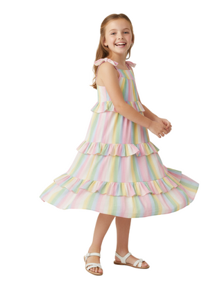 Mini Boden Girls' Tiered Ruffle Maxi Dress in Multi Rainbow