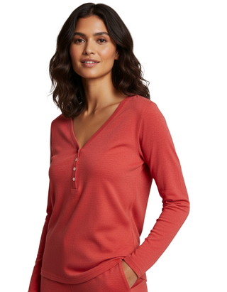 Women's Lila Henley Pyjama Top in Red (Imperfect)