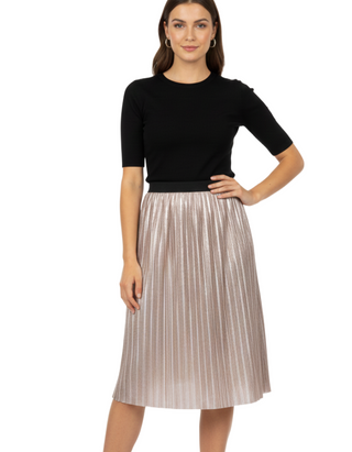Women's Foil Pleated Midi Length Skirt in Pink