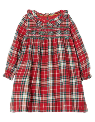 Baby Boden Girls' Woven Check Smocked Dress in Red Mix