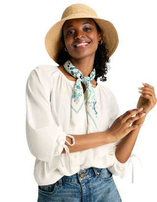 Women's Sylvie  3/4th Sleeve Tie Cuff Blouse in White