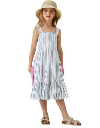 John Lewis Girls' Sheered Stripe Tiered Dress in White